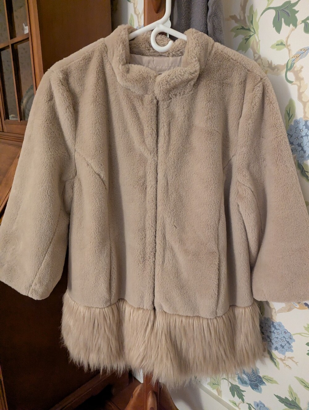 Taylor Boe Faux-Fur Coat with Flared Hem — Beige/Tan